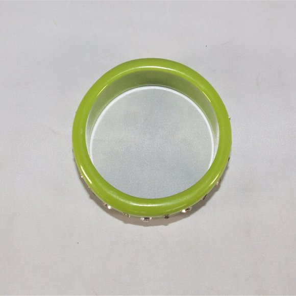 Lime Green Vintage Acrylic Bangle with Rhinestone Accents - Picture 4 of 4